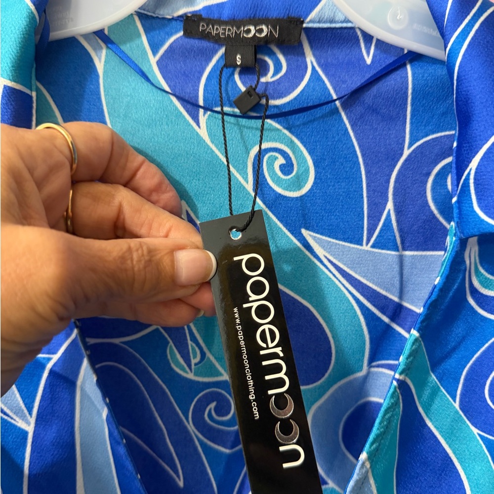 Papermoon Blue & Aqua Swirl Dress with Side Ring Accent